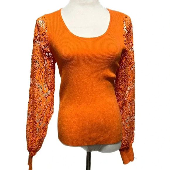 BiBi CROCHET LACE SLEEVE SCOOP NECKLINE KNIT TOP, sz XL, NWOT - Picture 4 of 9